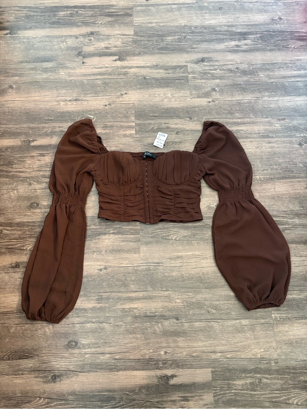 AKIRA Chocolate Brown Puff-Sleeve Crop Top